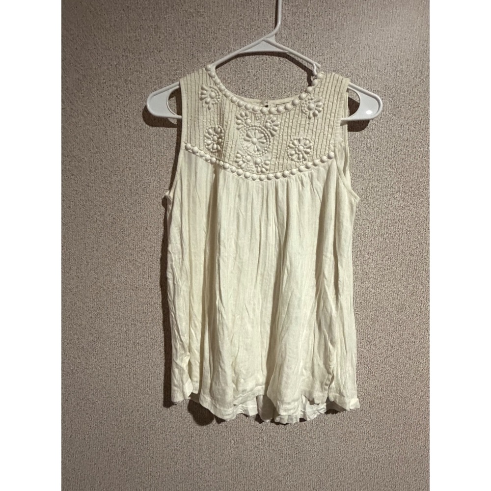 Moulinette Soeurs Anthropologie Ivory Beaded Embroidered Boho‎ Tank Top Small